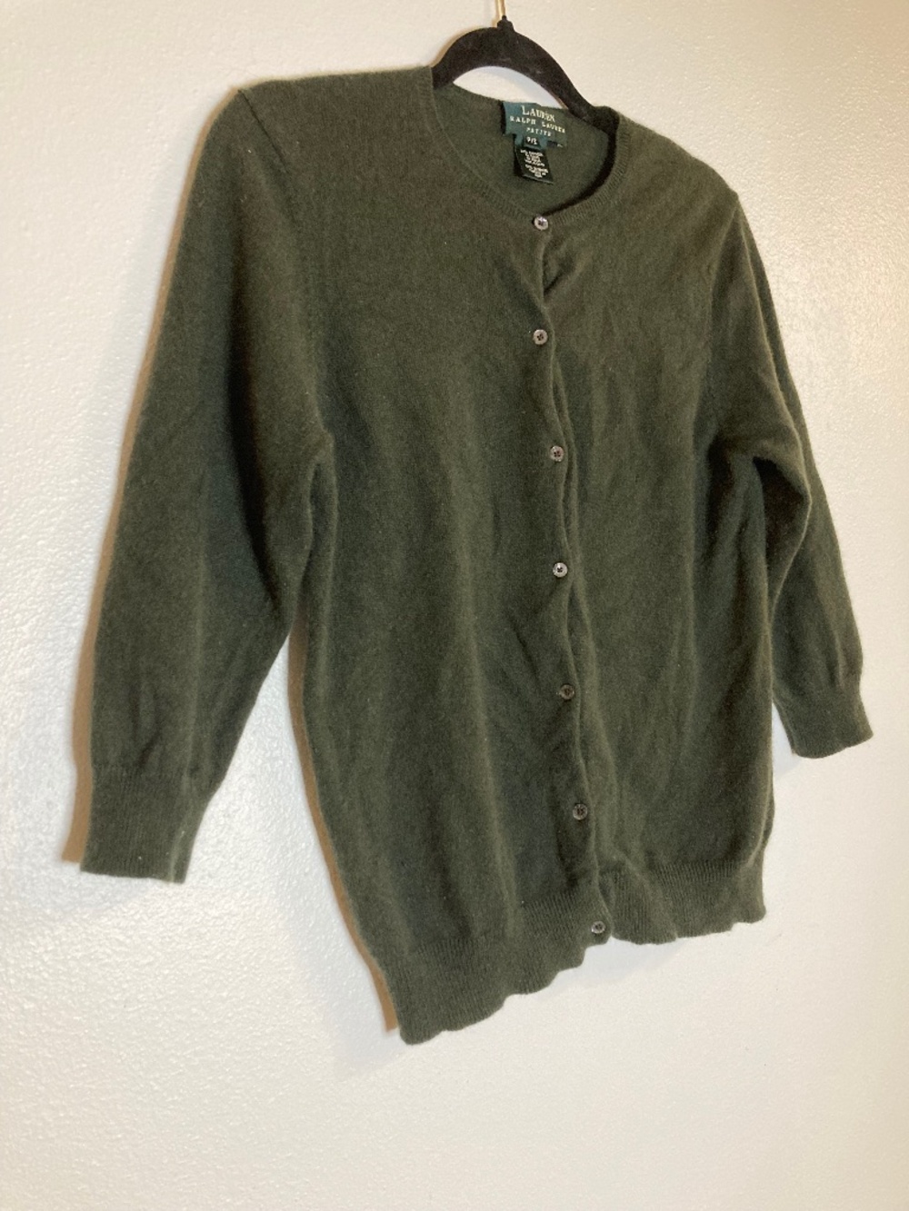 Ralph Lauren Button Front Quarter Sleeve Cashmere Cardigan Sweater Petite
